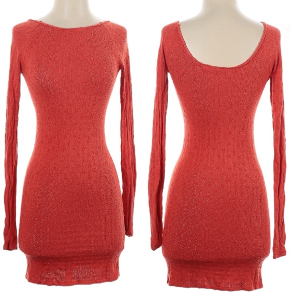 Free People Dresses & Skirts - Free People Dress Womens Large Bodycon Scoop Back Long Sleeve Dot Print Mini